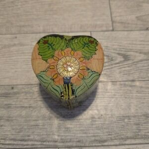 Vintage Lacquered Heart Shaped Trinket Box Paper Mache Floral